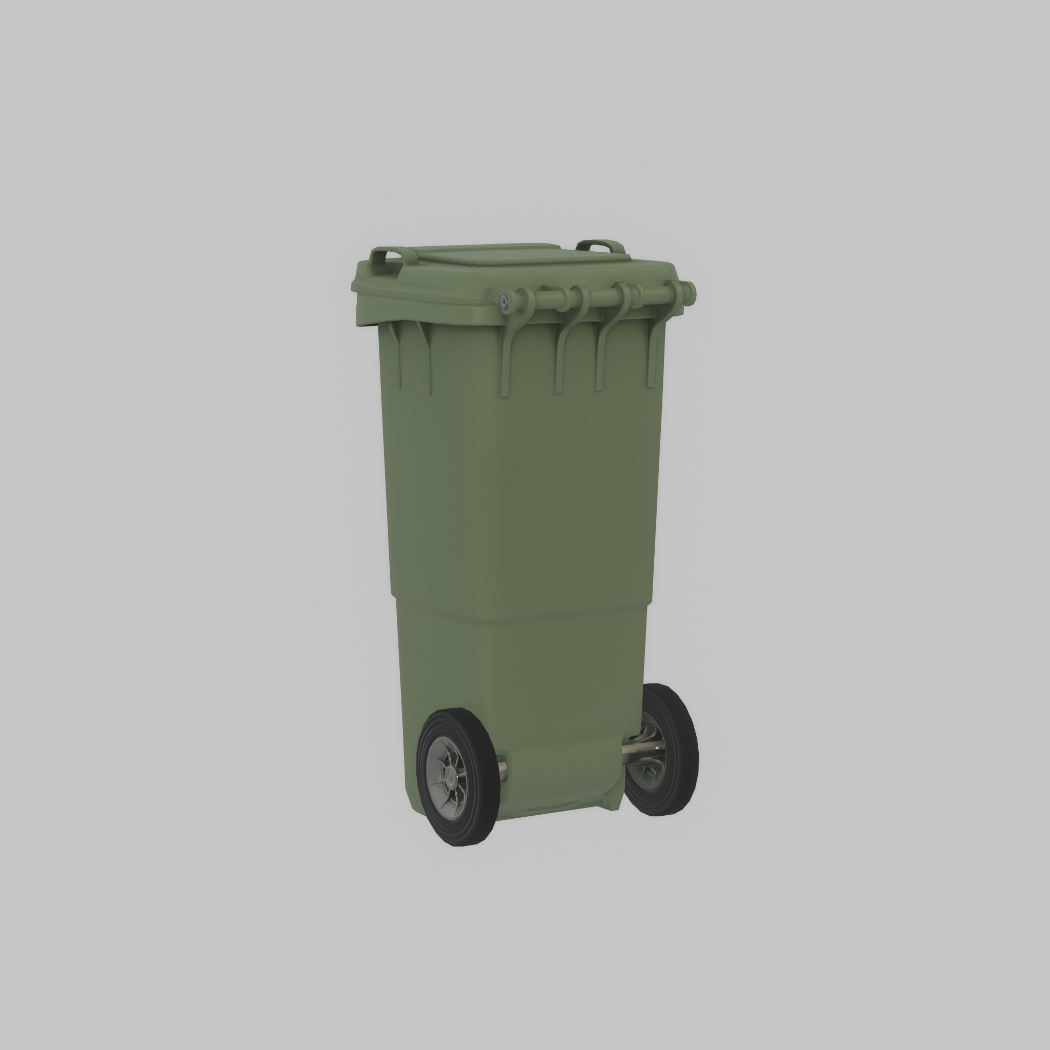 Plastic garbage can green with wheels 60 L Low-poly 3D model_38