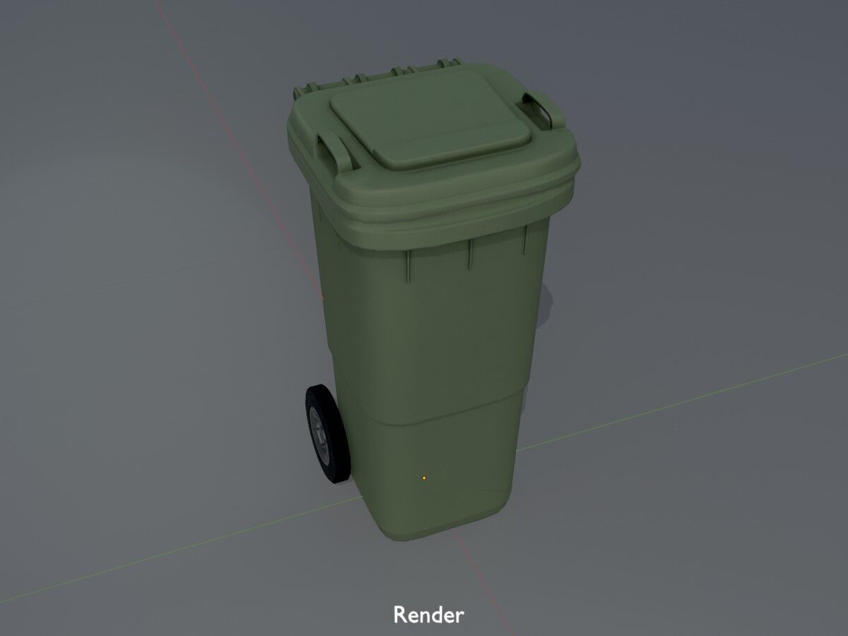 Plastic garbage can green with wheels 60 L Low-poly 3D model_16