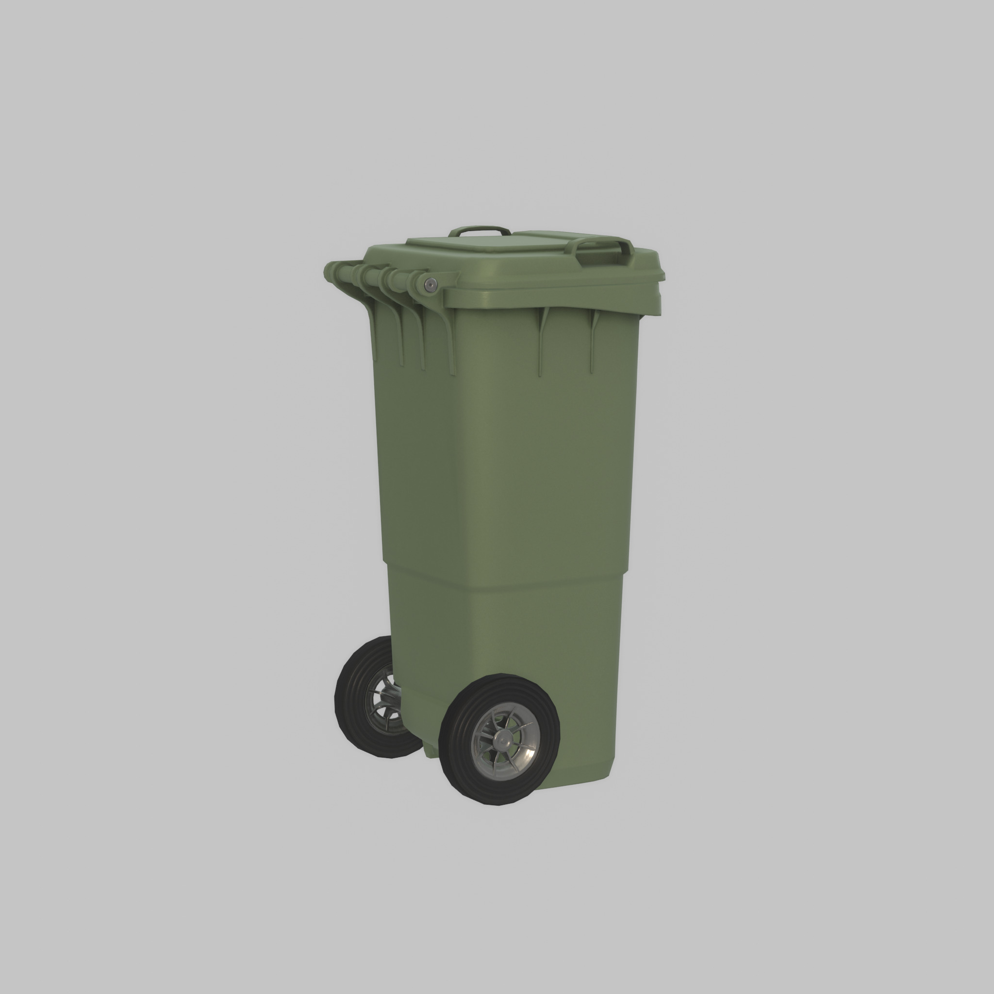 Plastic garbage can green with wheels 60 L Low-poly 3D model_48