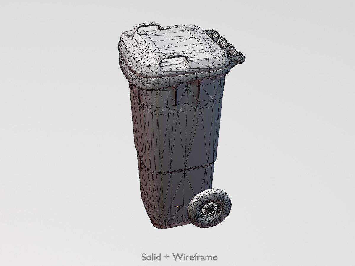 Plastic garbage can green with wheels 60 L Low-poly 3D model_12