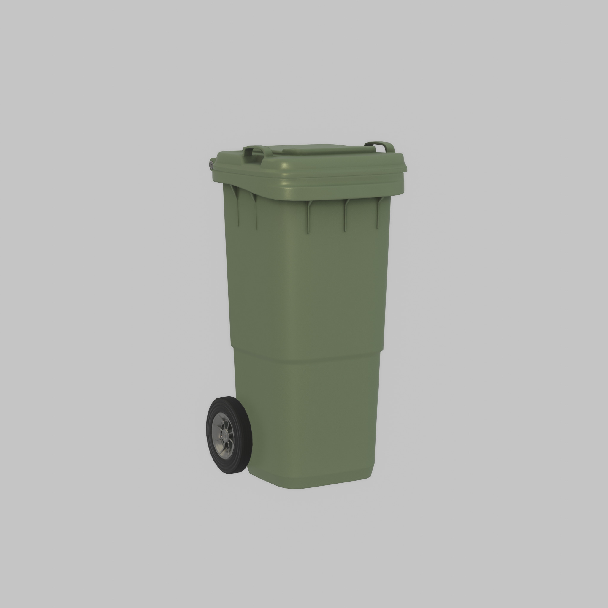 Plastic garbage can green with wheels 60 L Low-poly 3D model_54
