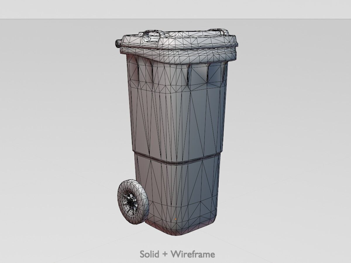 Plastic garbage can green with wheels 60 L Low-poly 3D model_11