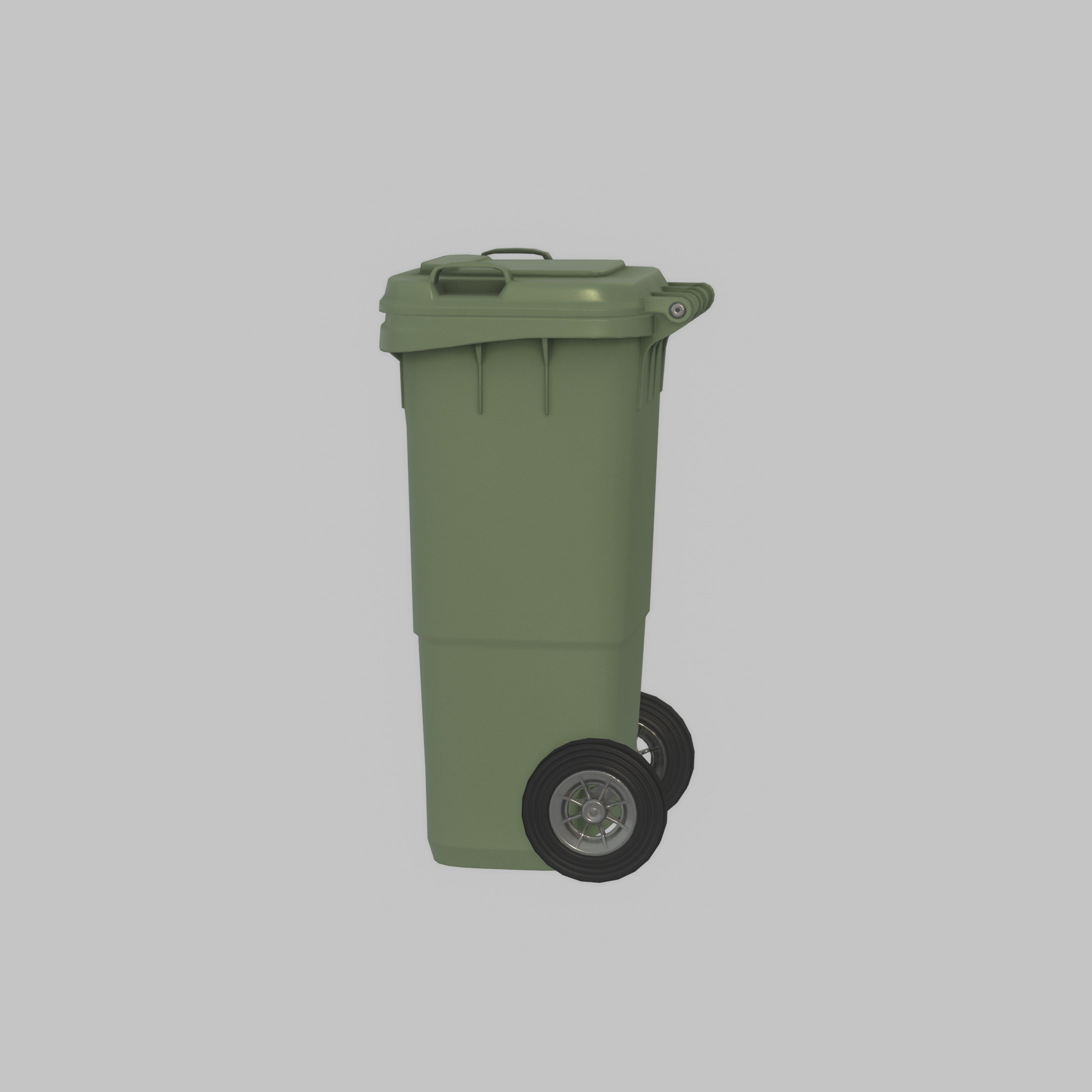 Plastic garbage can green with wheels 60 L Low-poly 3D model_33