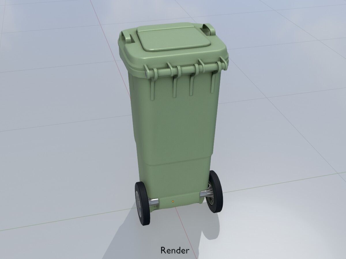 Plastic garbage can green with wheels 60 L Low-poly 3D model_14