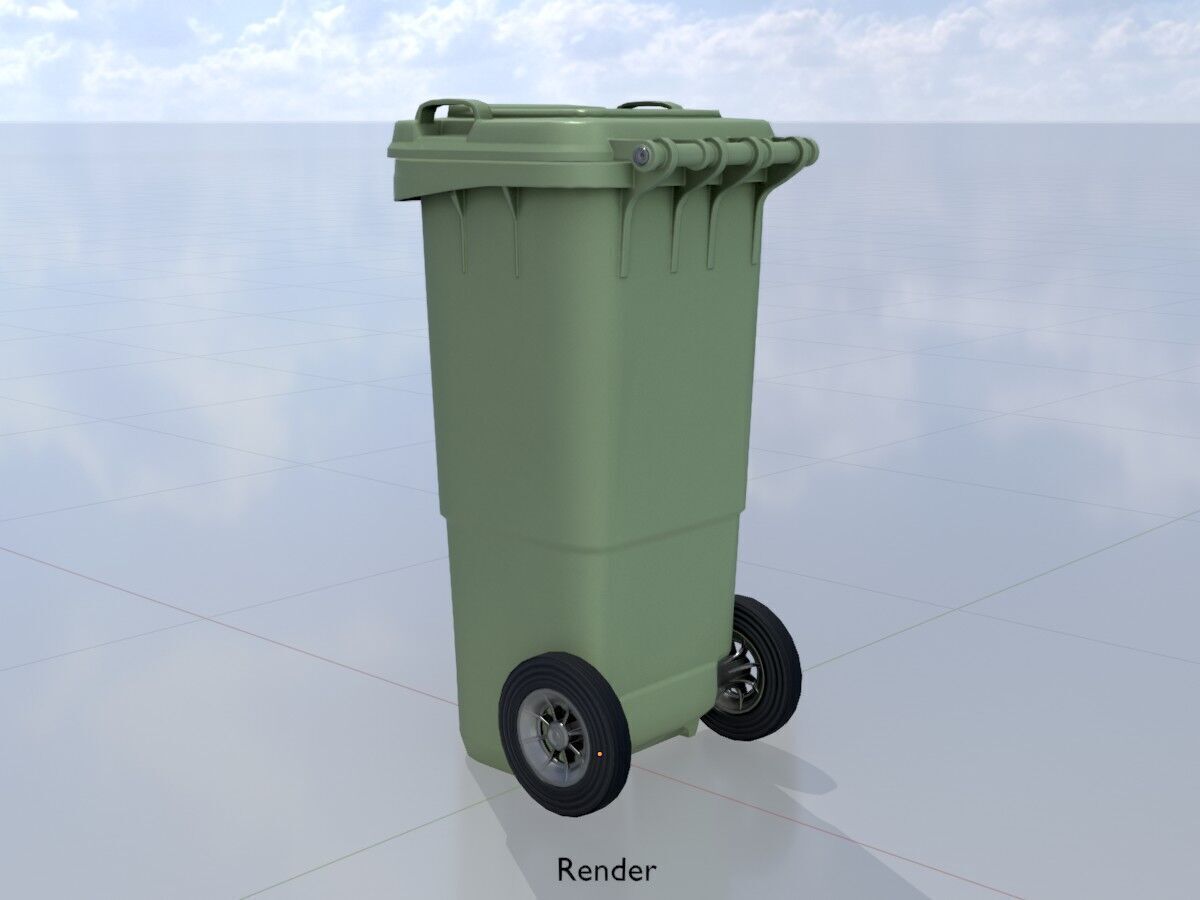 Plastic garbage can green with wheels 60 L Low-poly 3D model_13