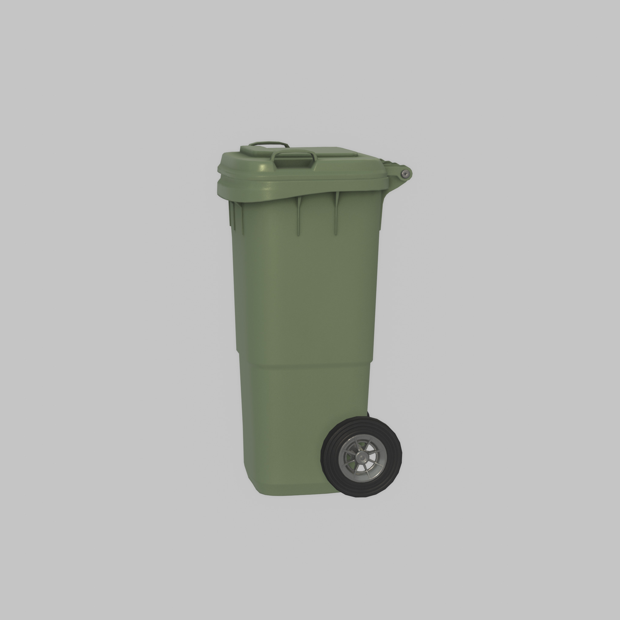 Plastic garbage can green with wheels 60 L Low-poly 3D model_30