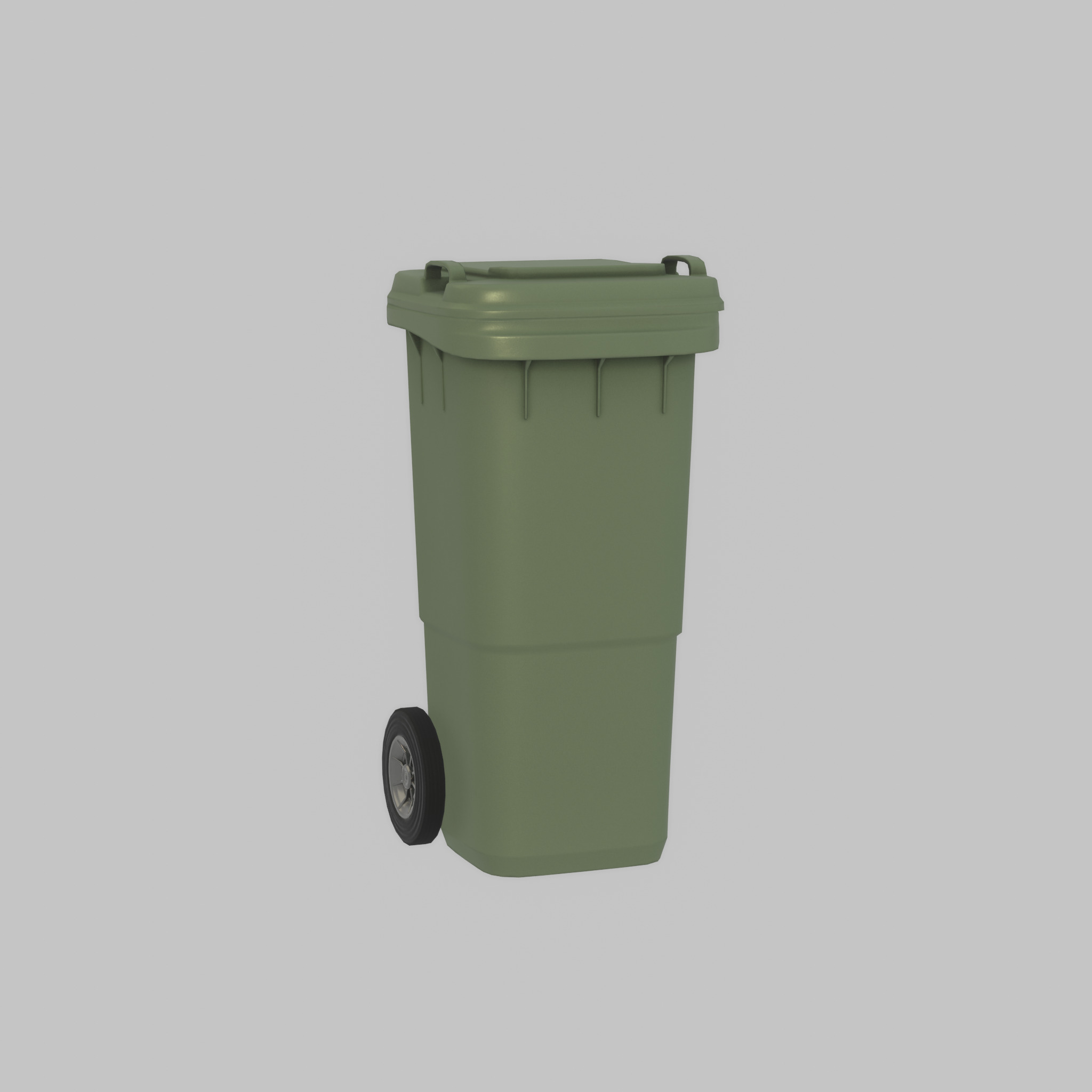 Plastic garbage can green with wheels 60 L Low-poly 3D model_55