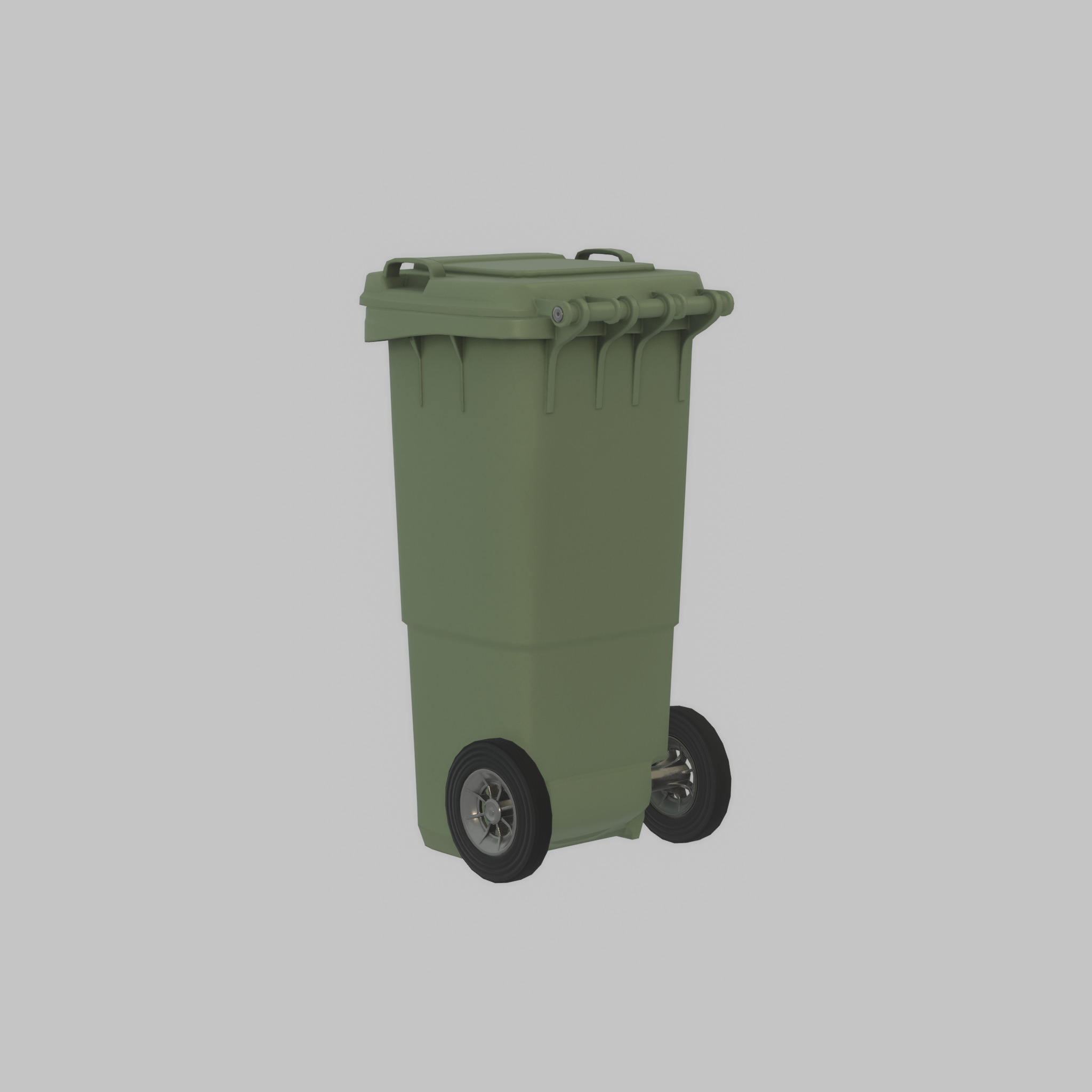 Plastic garbage can green with wheels 60 L Low-poly 3D model_37