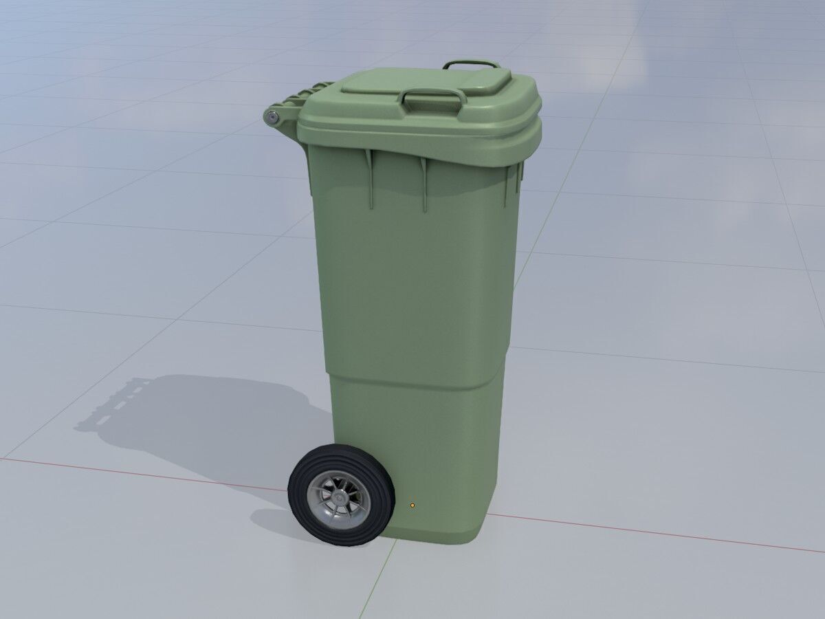Plastic garbage can green with wheels 60 L Low-poly 3D model_3