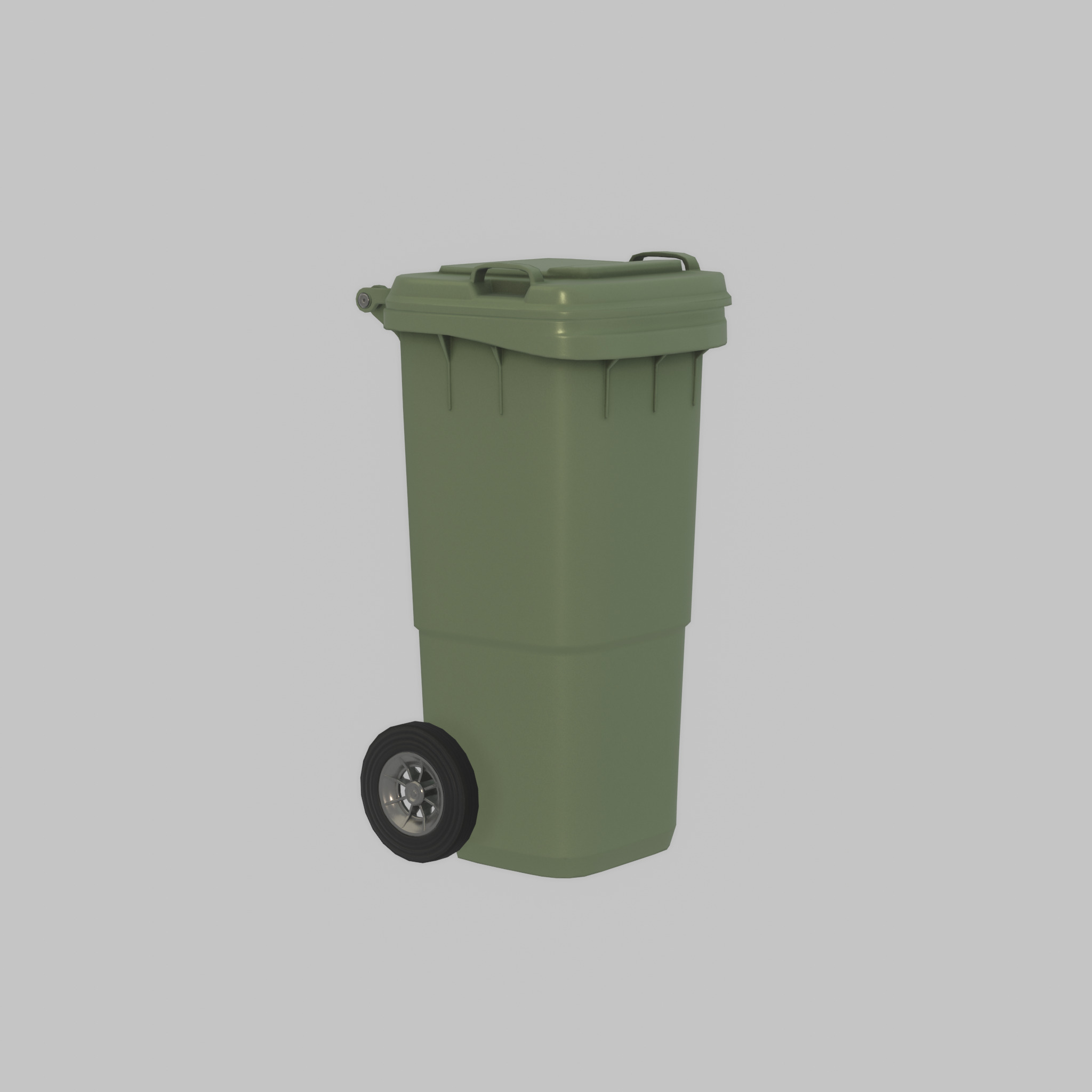 Plastic garbage can green with wheels 60 L Low-poly 3D model_52
