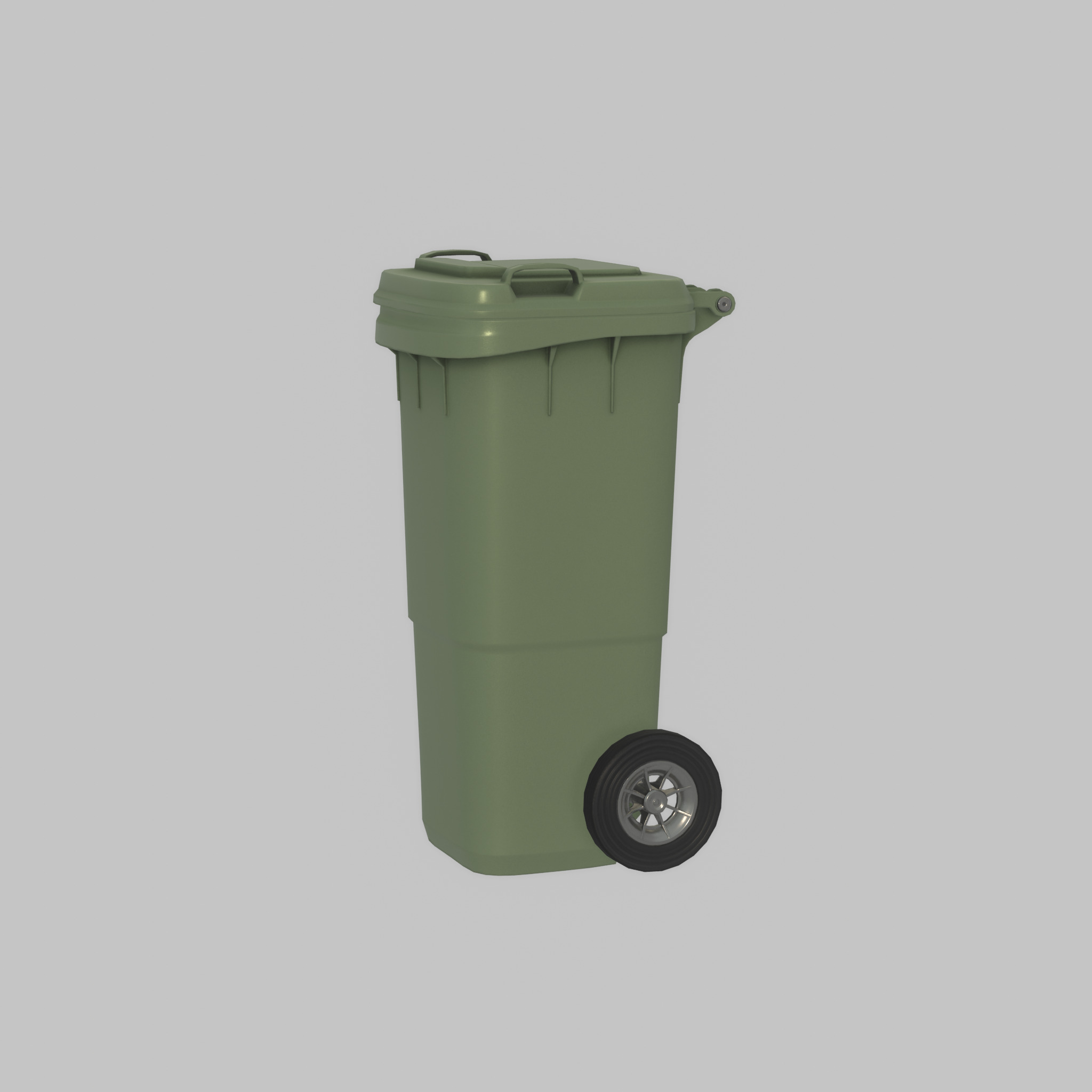 Plastic garbage can green with wheels 60 L Low-poly 3D model_29