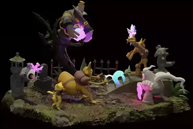 Pokemon Battle Diorama Ghost vs Psychic