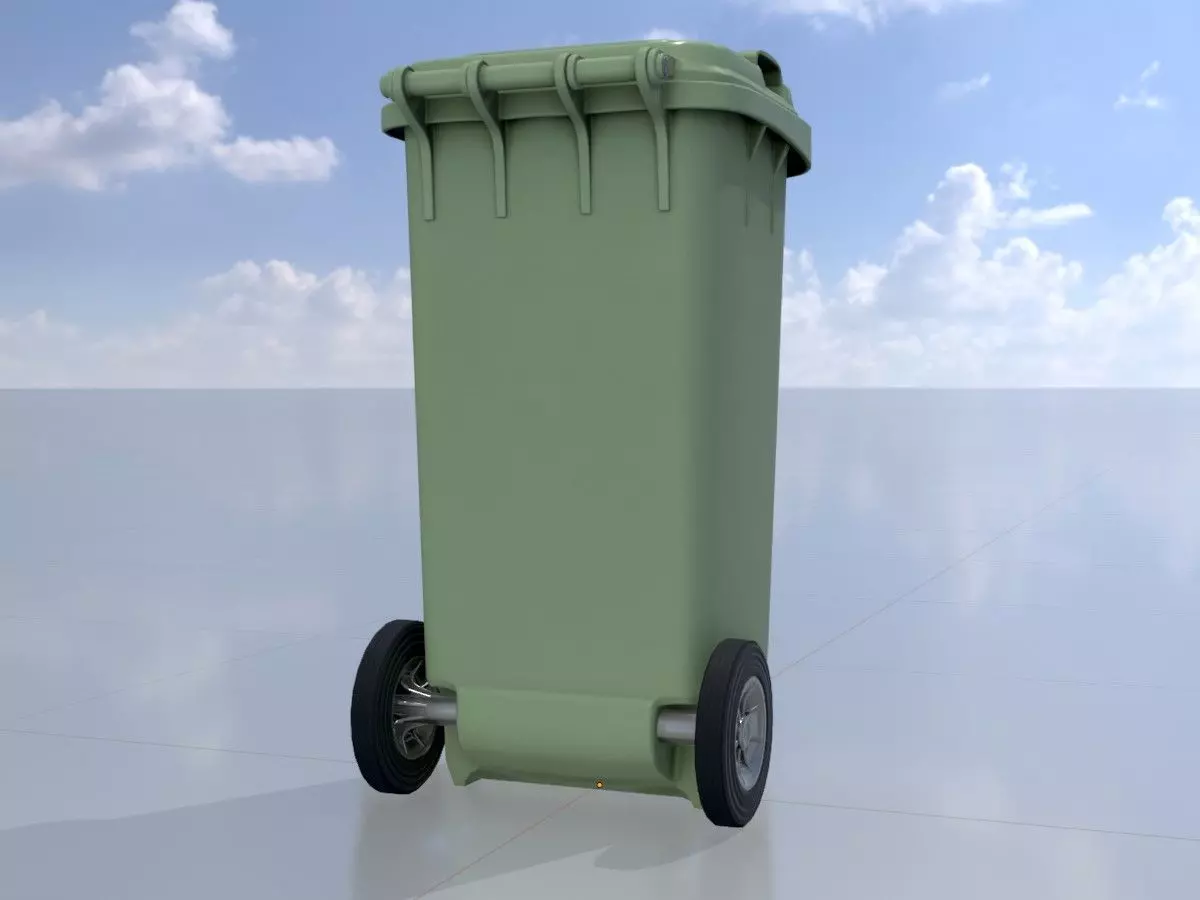 Plastic garbage can green with wheels 120 L Low-poly 3D model