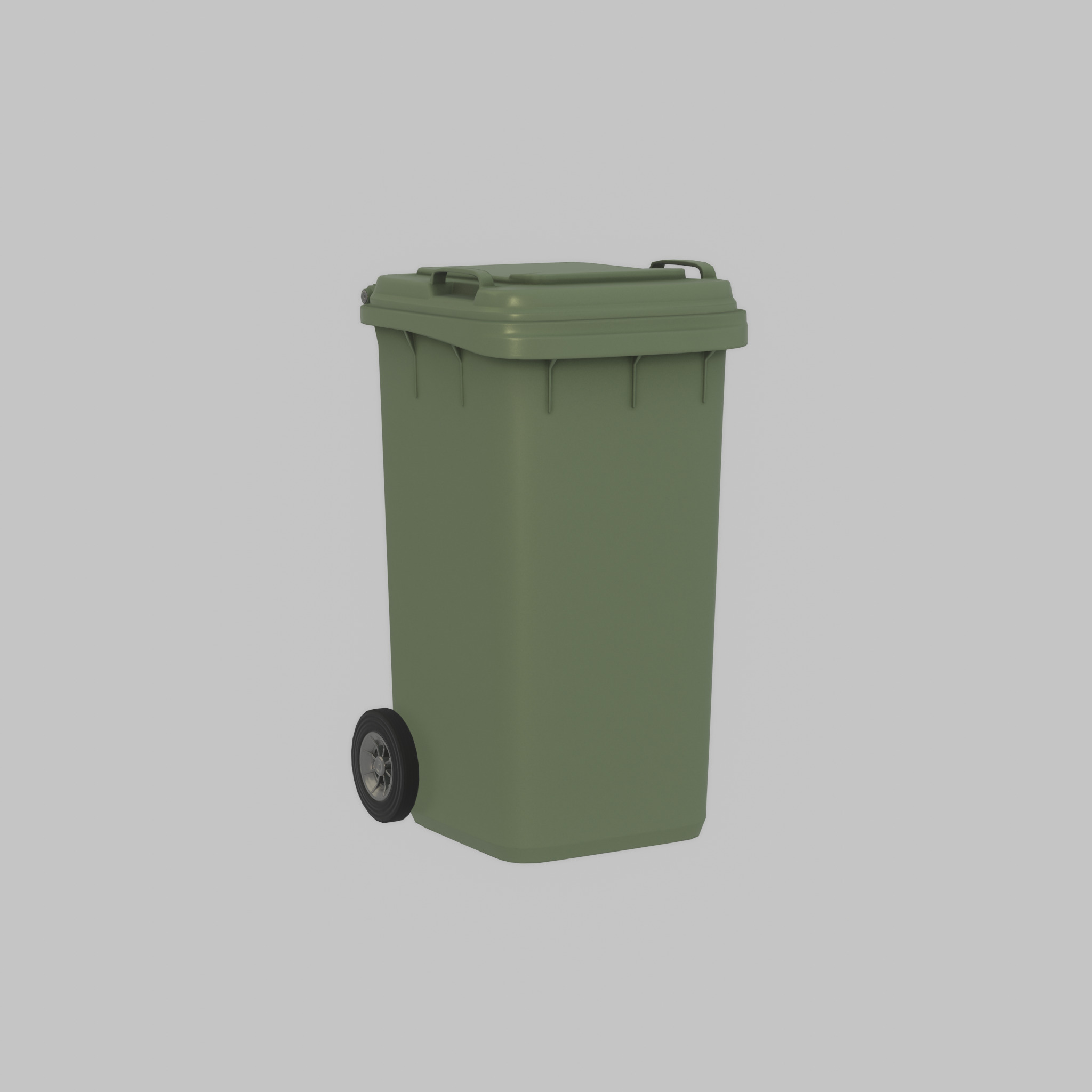 Plastic garbage can green with wheels 240 L Low-poly 3D model_41