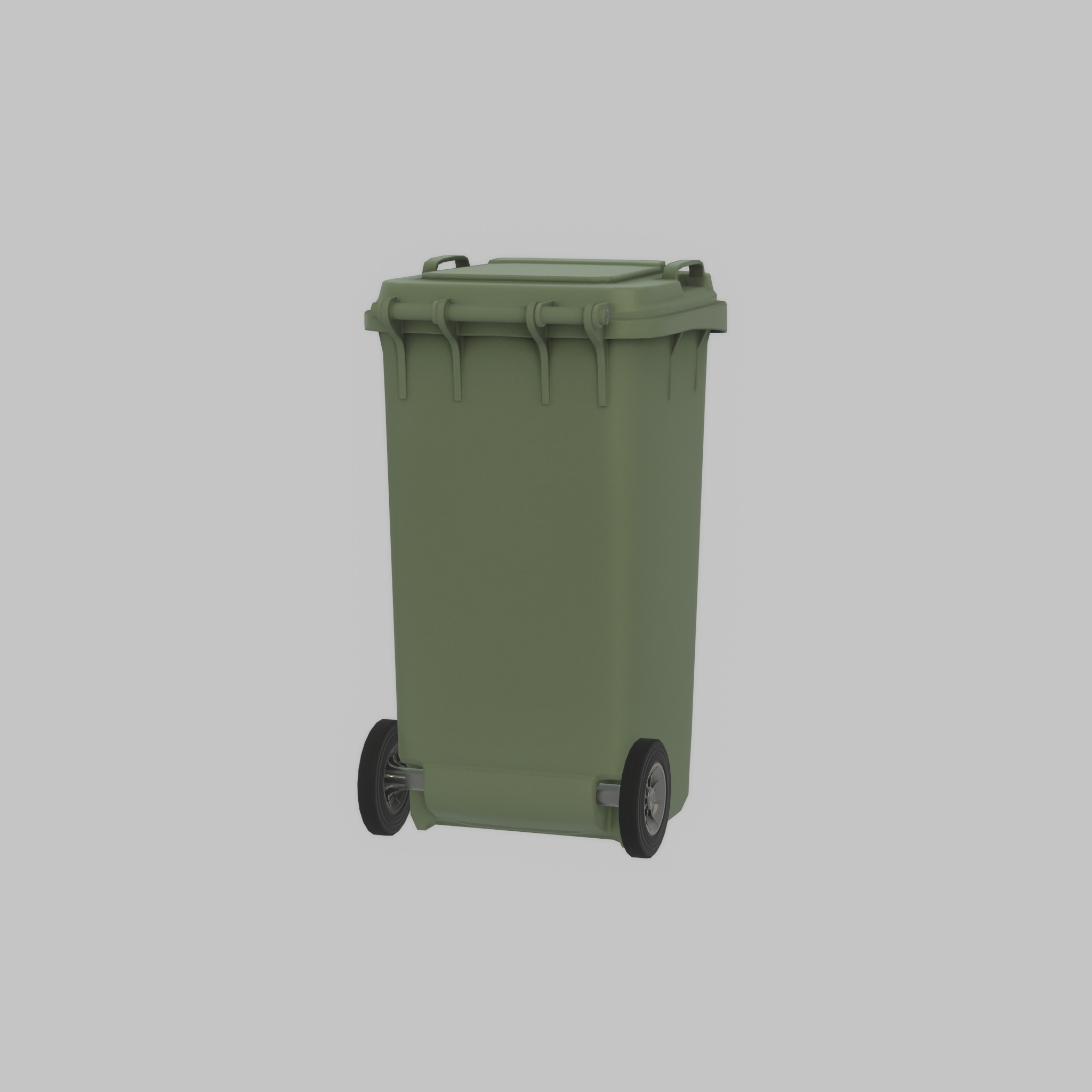 Plastic garbage can green with wheels 240 L Low-poly 3D model_30