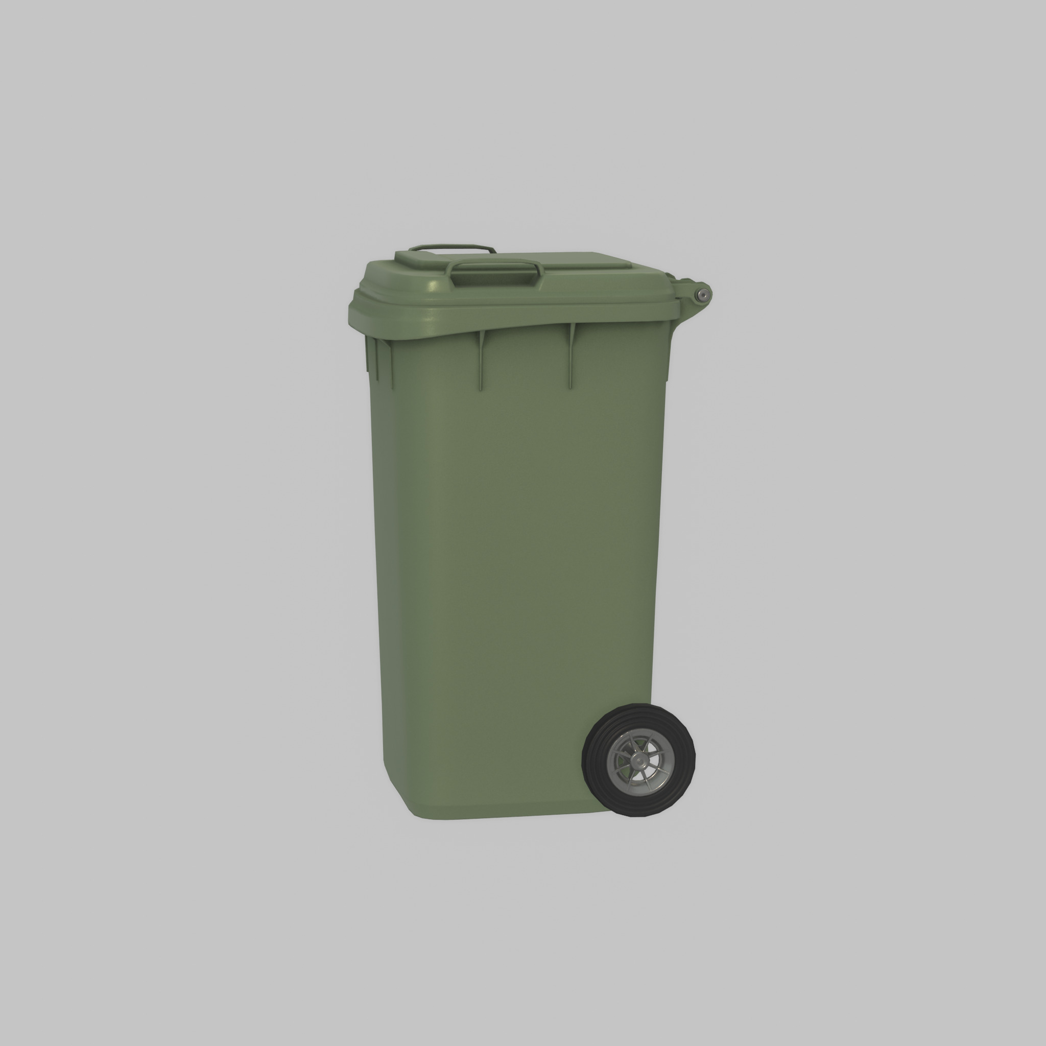 Plastic garbage can green with wheels 240 L Low-poly 3D model_29
