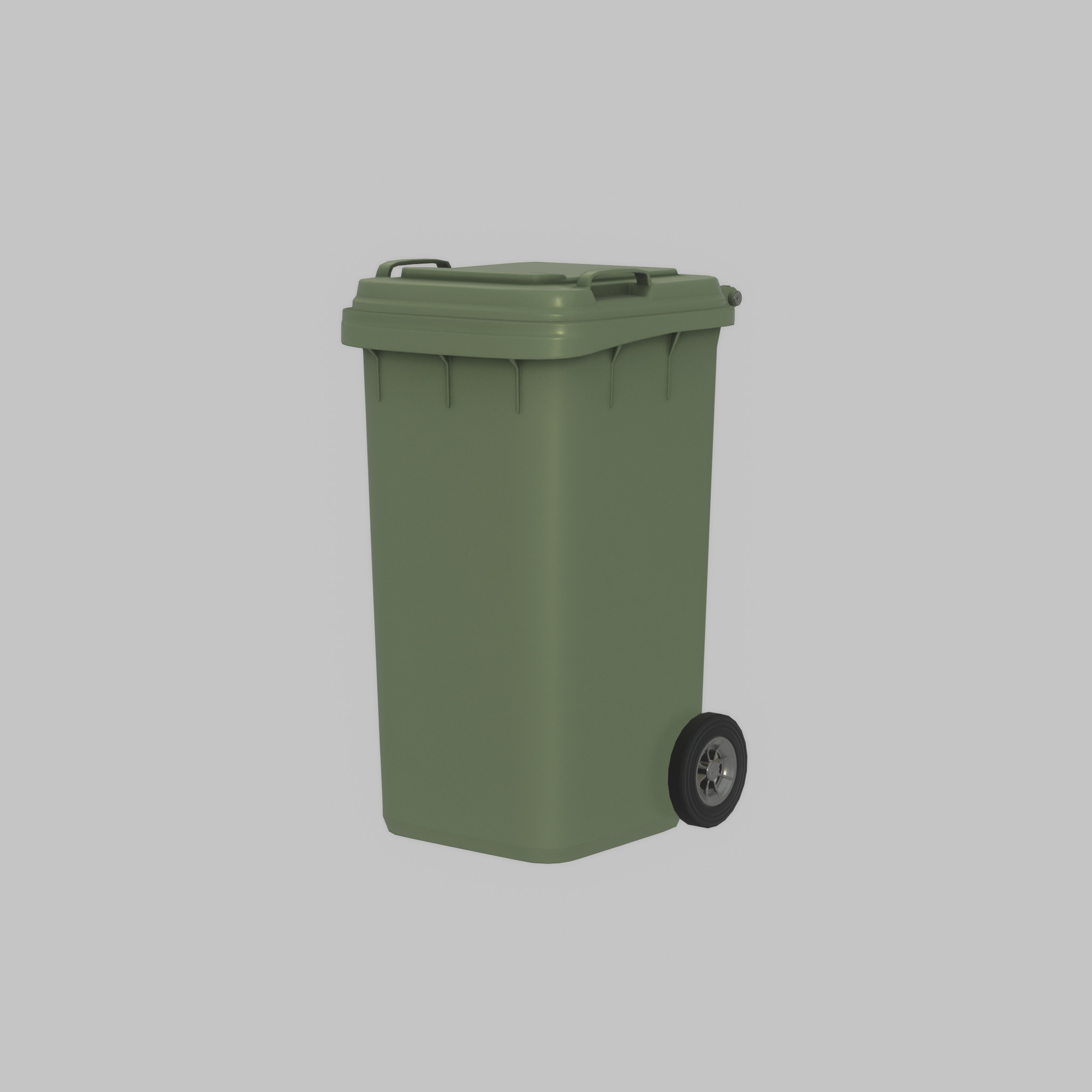 Plastic garbage can green with wheels 240 L Low-poly 3D model_43