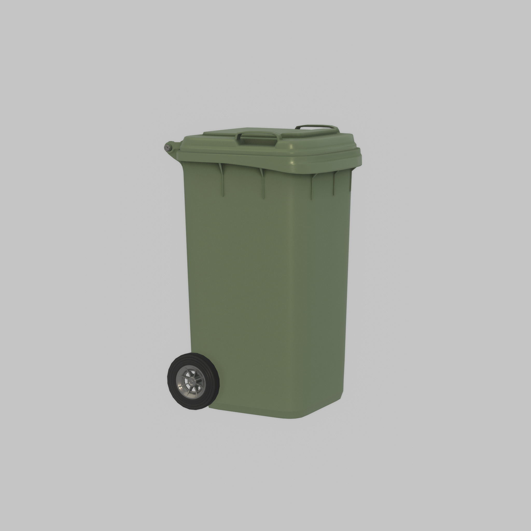 Plastic garbage can green with wheels 240 L Low-poly 3D model_36