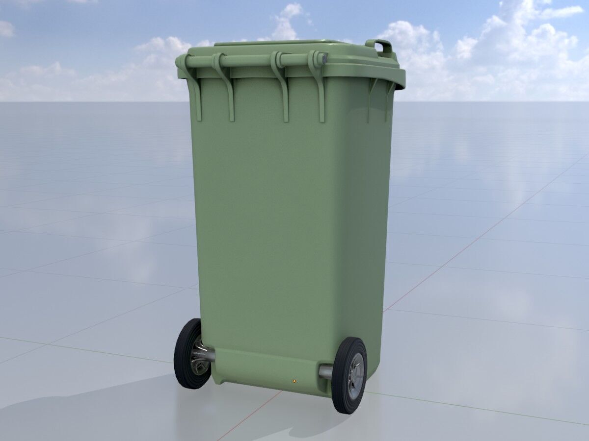 Plastic garbage can green with wheels 240 L Low-poly 3D model_2