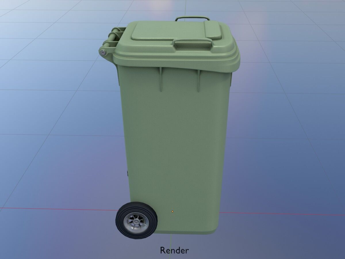 Plastic garbage can green with wheels 240 L Low-poly 3D model_19