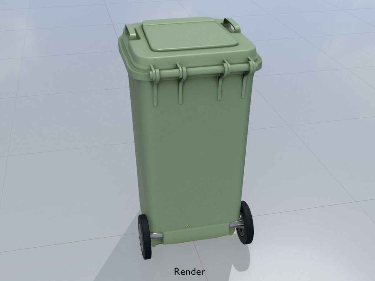Plastic garbage can green with wheels 240 L Low-poly 3D model_14