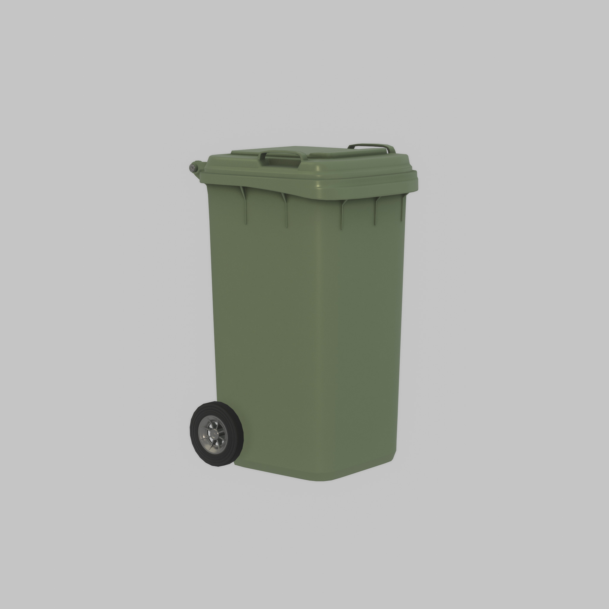 Plastic garbage can green with wheels 240 L Low-poly 3D model_38