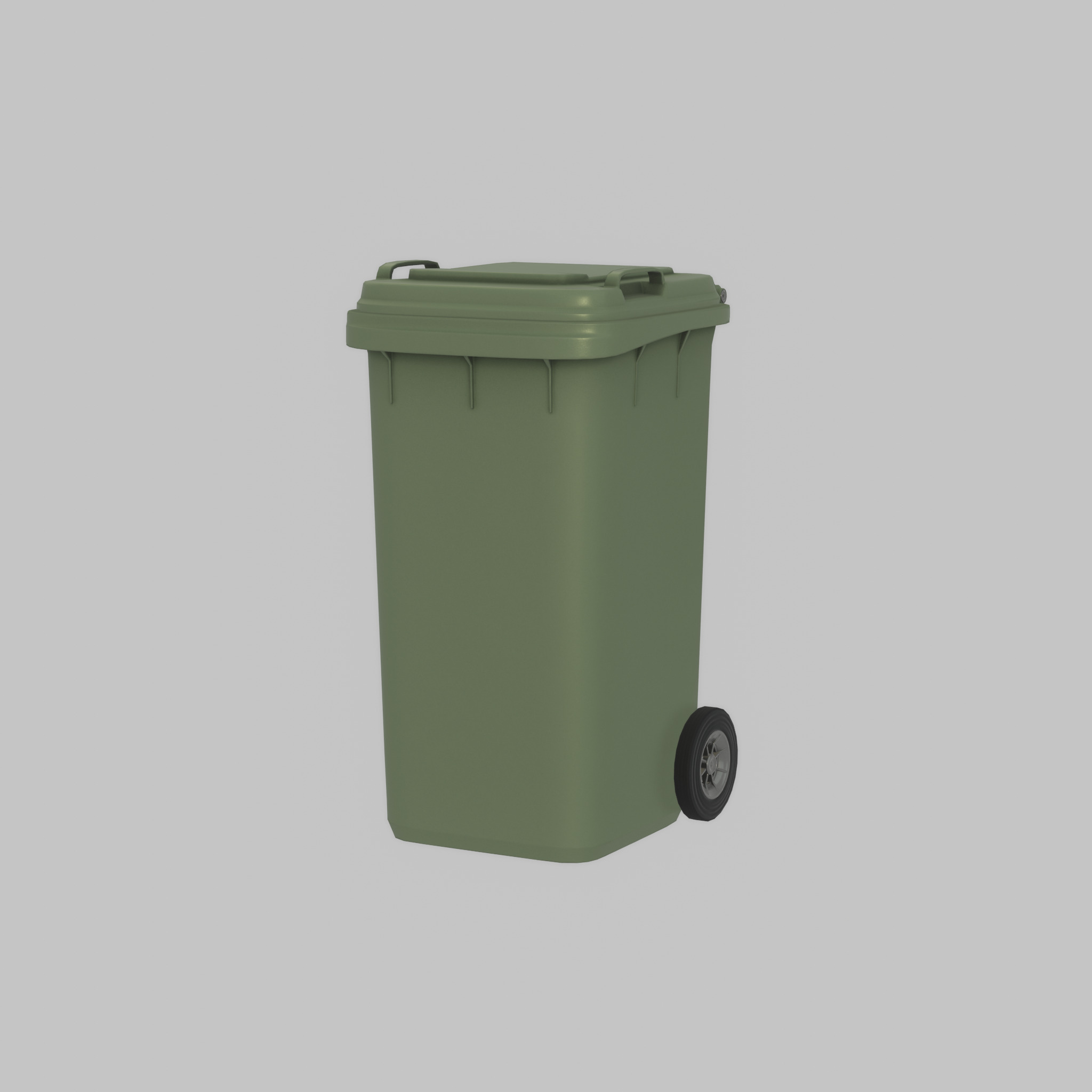 Plastic garbage can green with wheels 240 L Low-poly 3D model_21