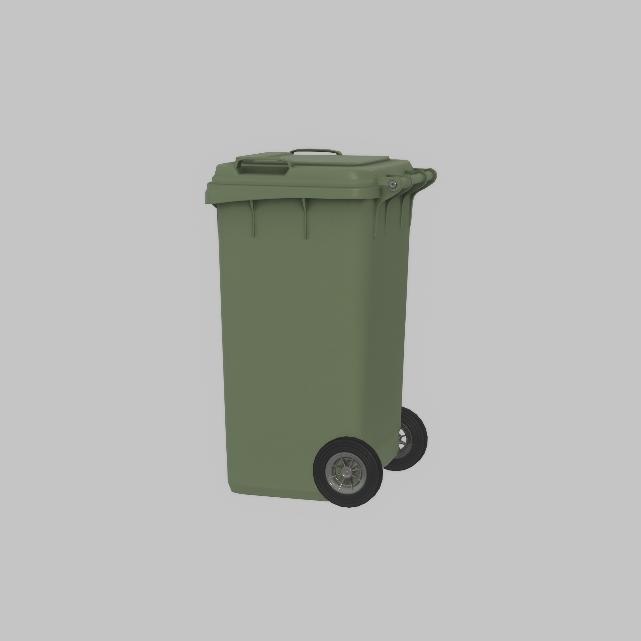 Plastic garbage can green with wheels 240 L Low-poly 3D model_28
