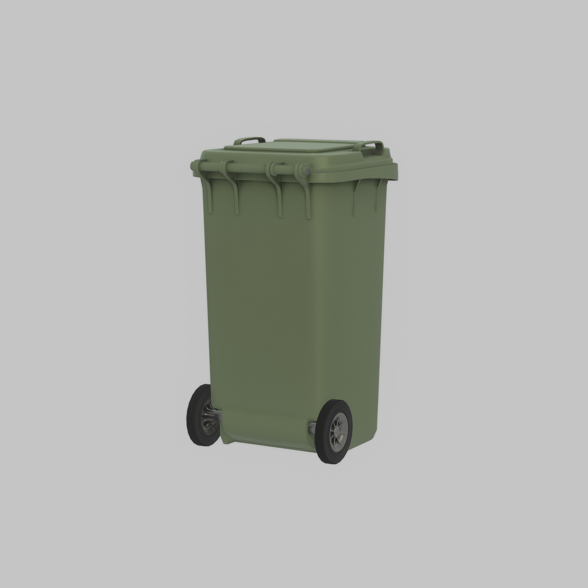 Plastic garbage can green with wheels 240 L Low-poly 3D model_39