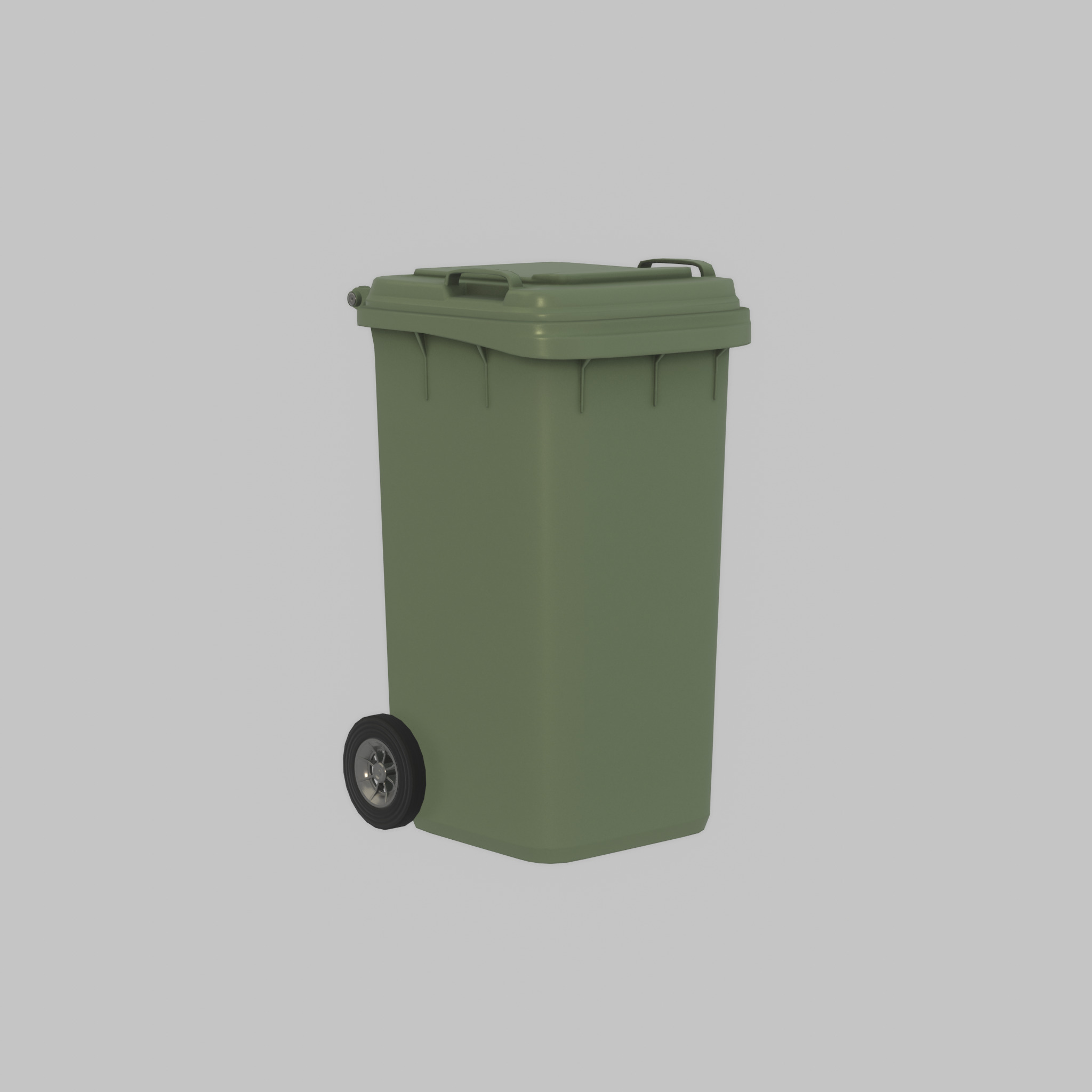 Plastic garbage can green with wheels 240 L Low-poly 3D model_45