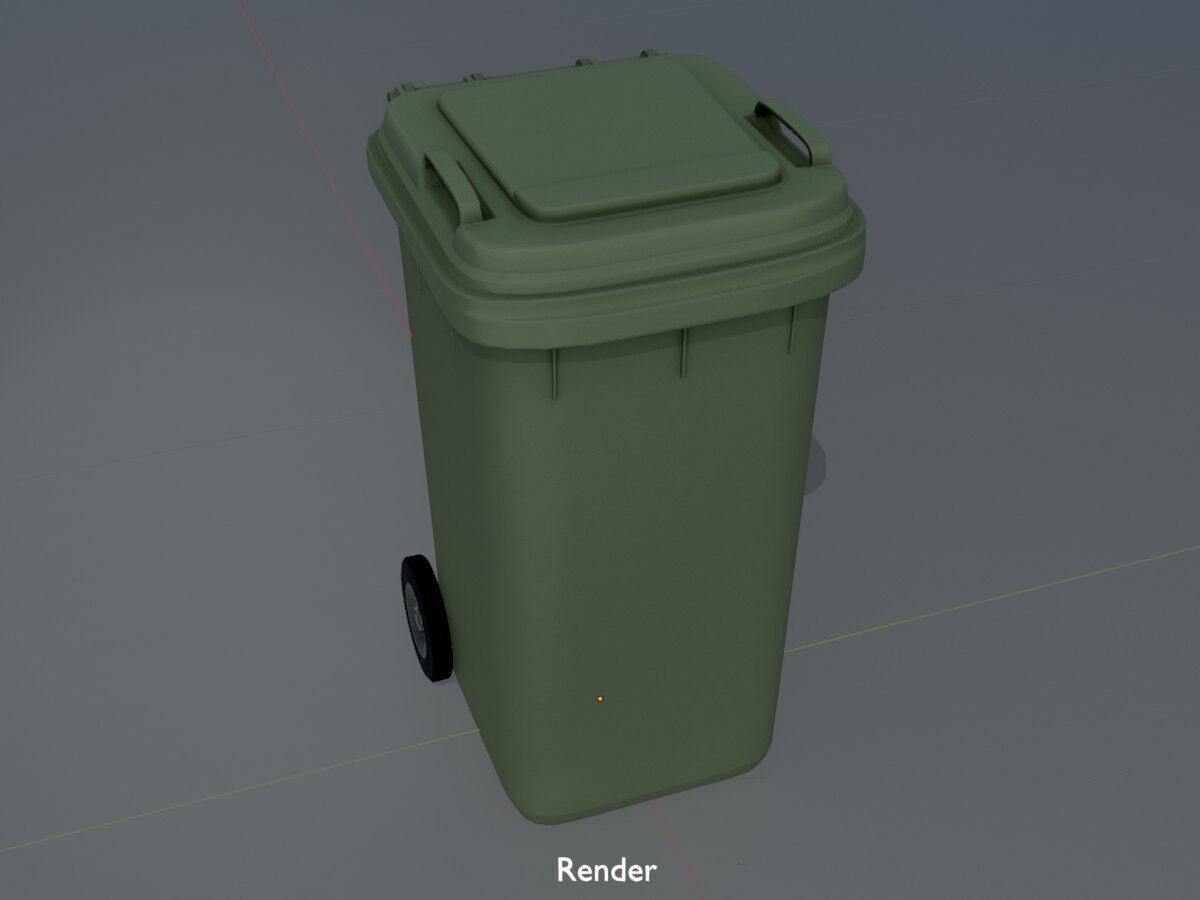 Plastic garbage can green with wheels 240 L Low-poly 3D model_16
