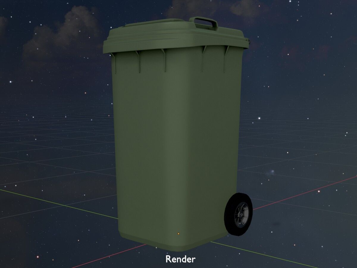 Plastic garbage can green with wheels 240 L Low-poly 3D model_20