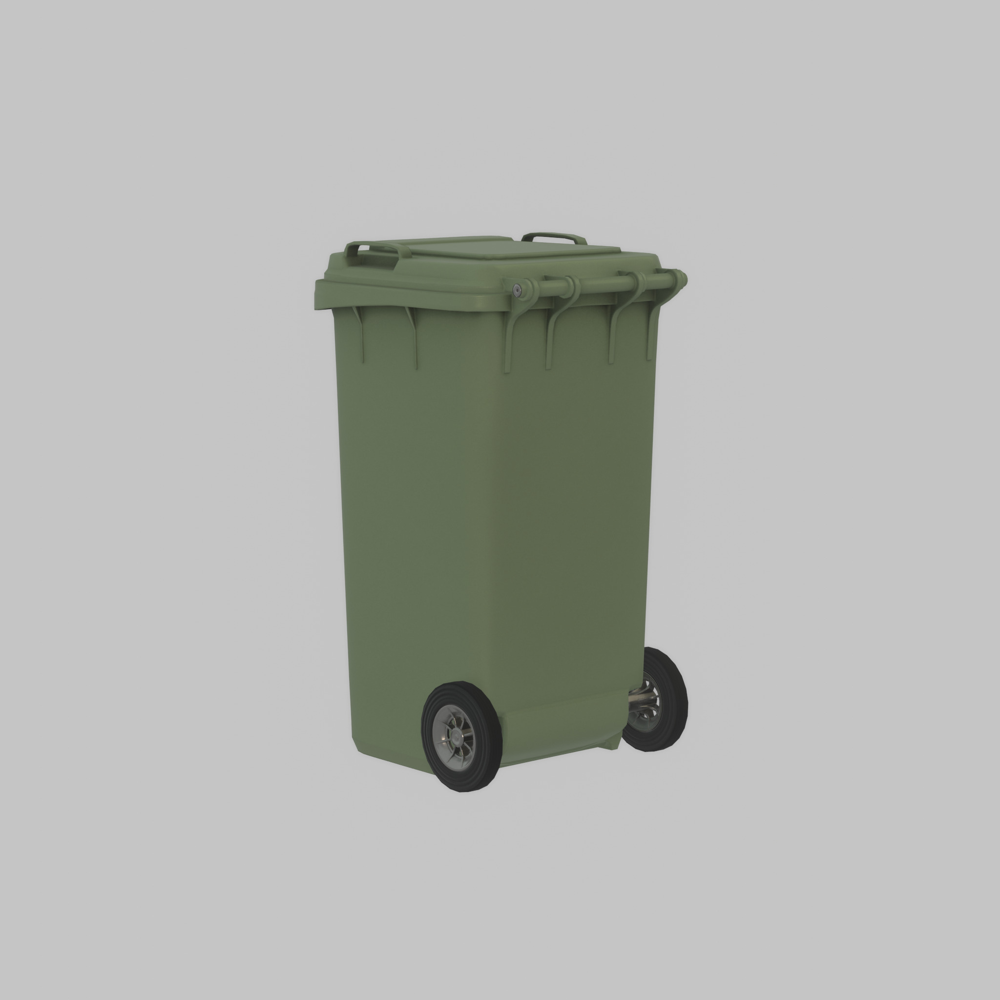 Plastic garbage can green with wheels 240 L Low-poly 3D model_27