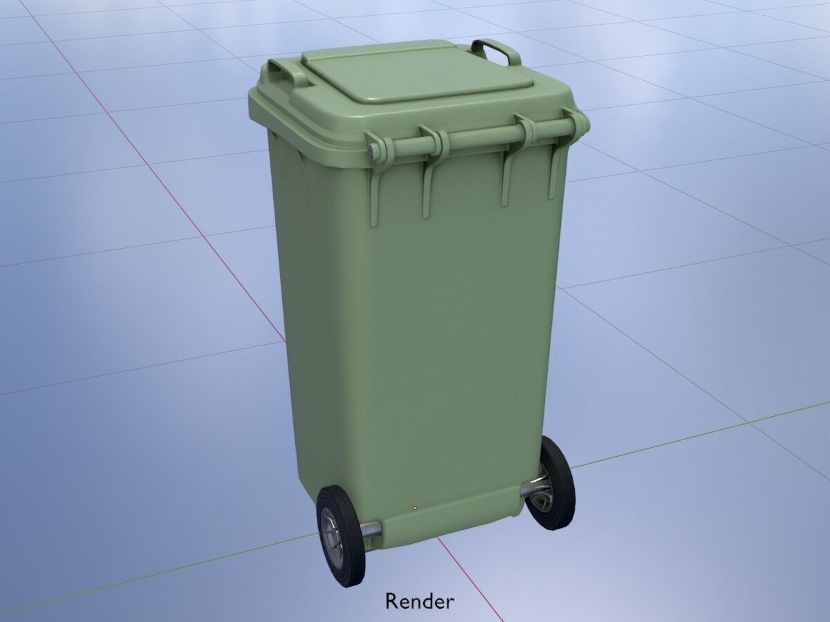 Plastic garbage can green with wheels 240 L Low-poly 3D model_18