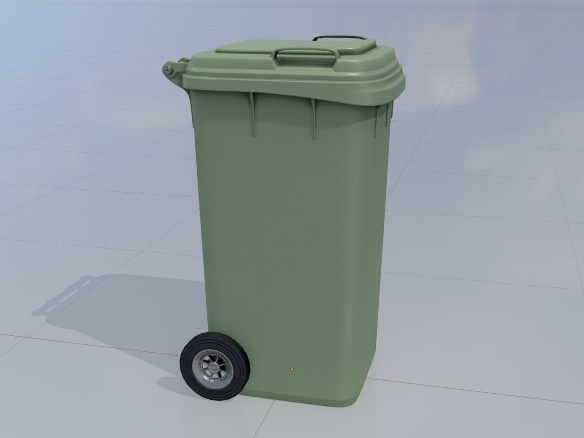 Plastic garbage can green with wheels 240 L Low-poly 3D model_3