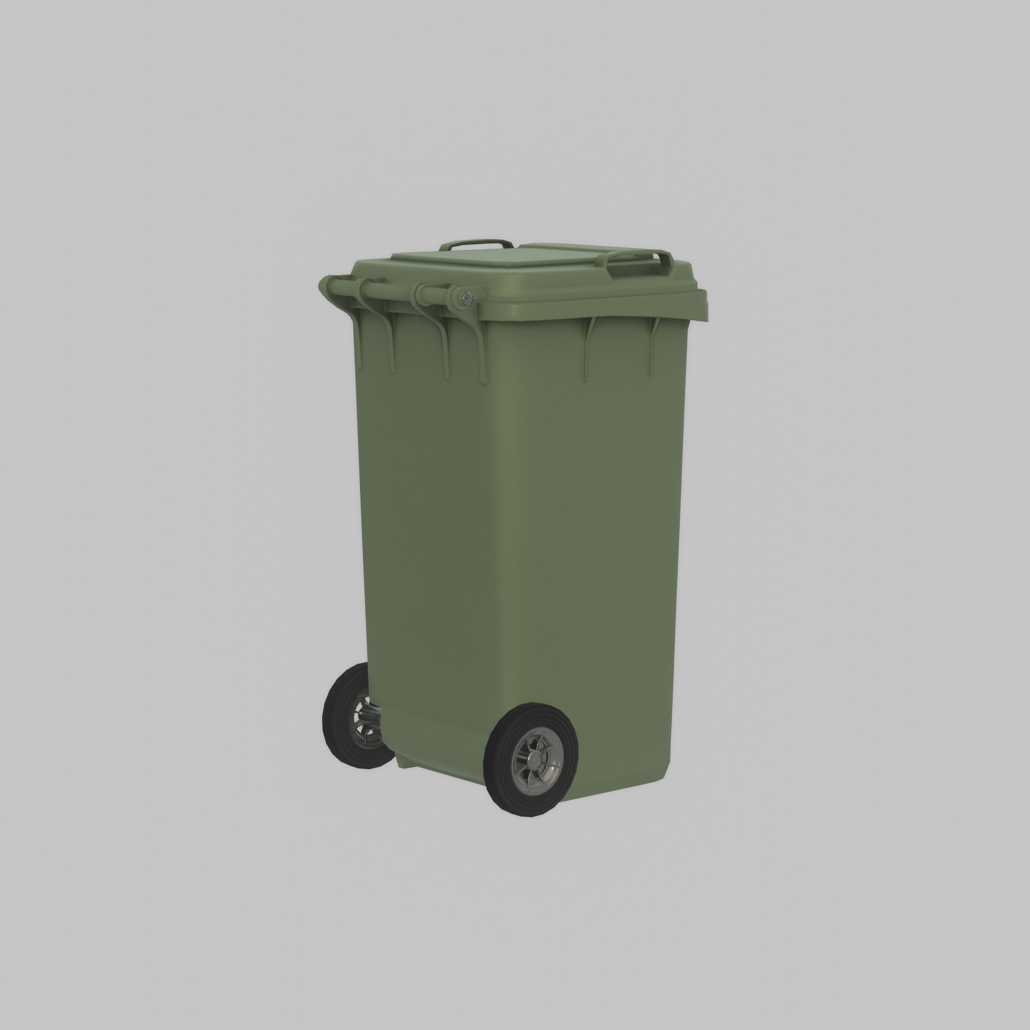 Plastic garbage can green with wheels 240 L Low-poly 3D model_40