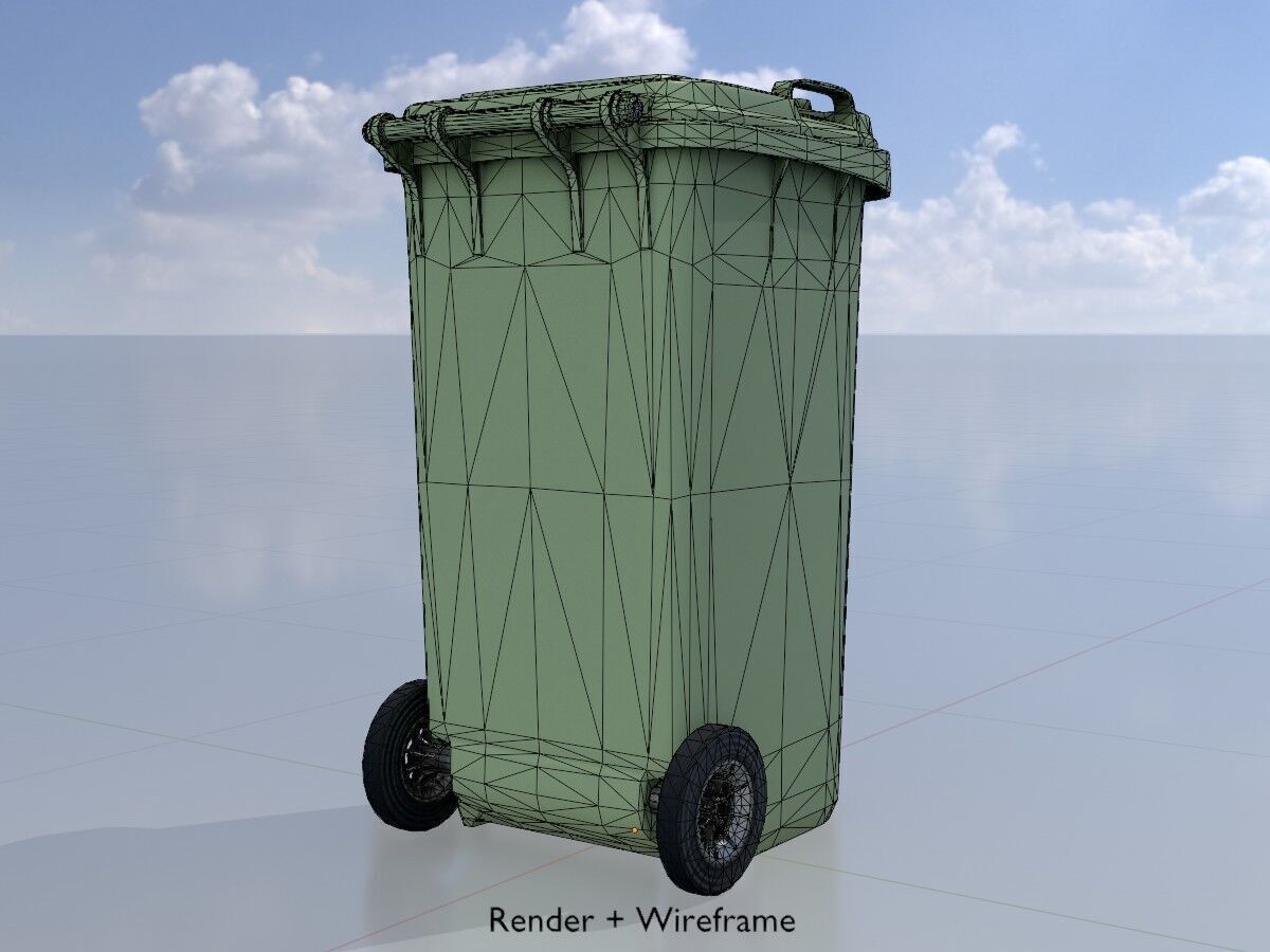 Plastic garbage can green with wheels 240 L Low-poly 3D model_6
