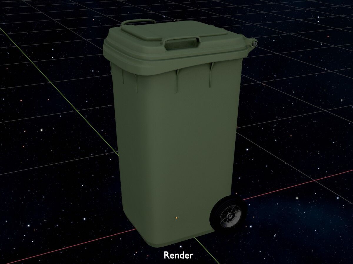 Plastic garbage can green with wheels 240 L Low-poly 3D model_17