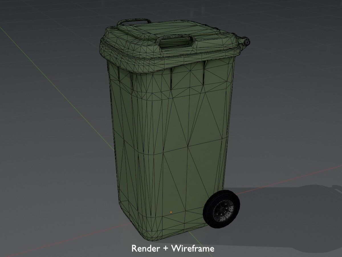 Plastic garbage can green with wheels 240 L Low-poly 3D model_8