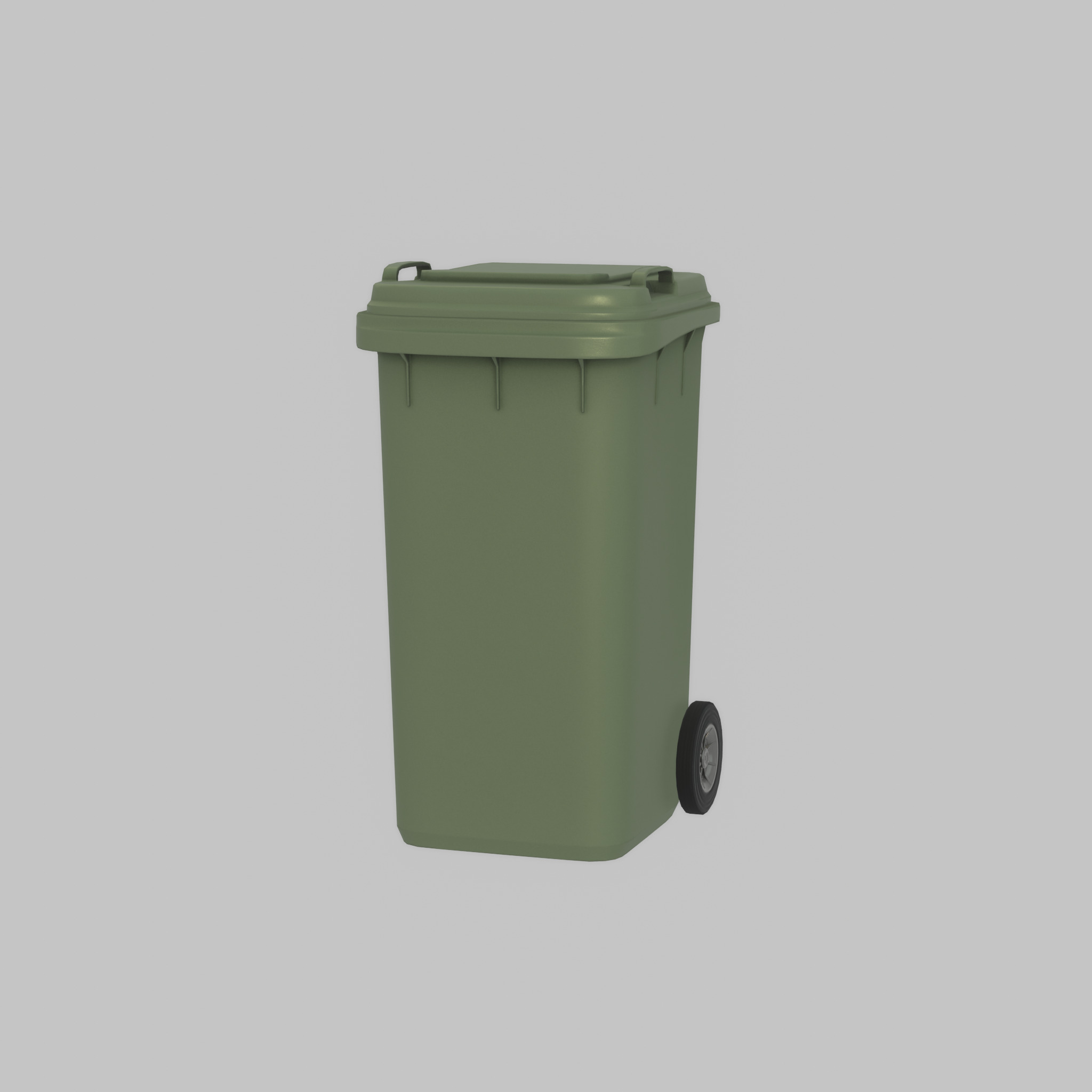 Plastic garbage can green with wheels 240 L Low-poly 3D model_33