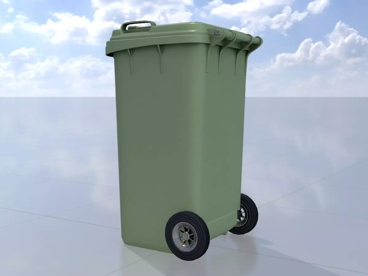 Plastic garbage can green with wheels 240 L Low-poly 3D model_0