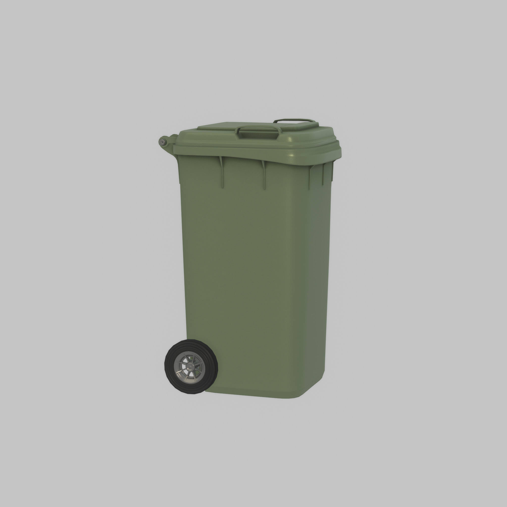 Plastic garbage can green with wheels 240 L Low-poly 3D model_37