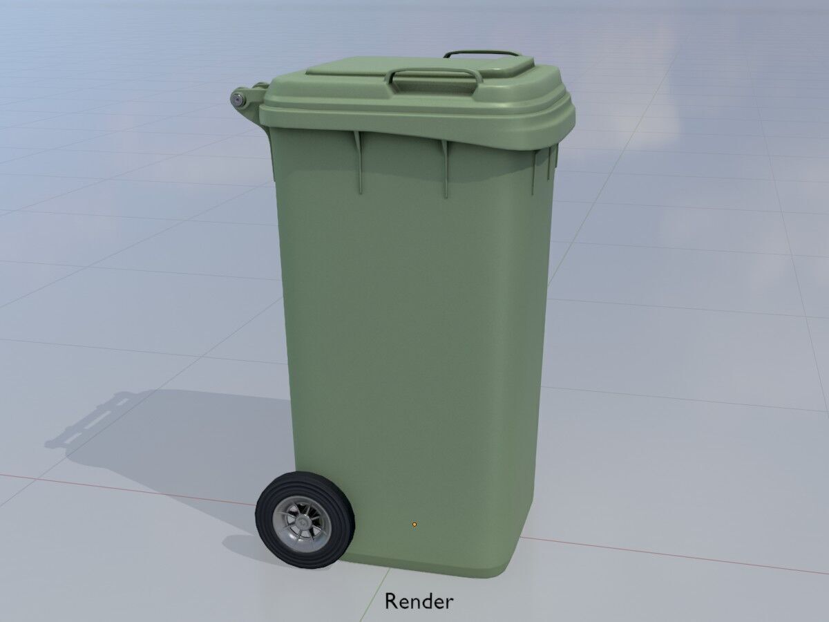 Plastic garbage can green with wheels 240 L Low-poly 3D model_15