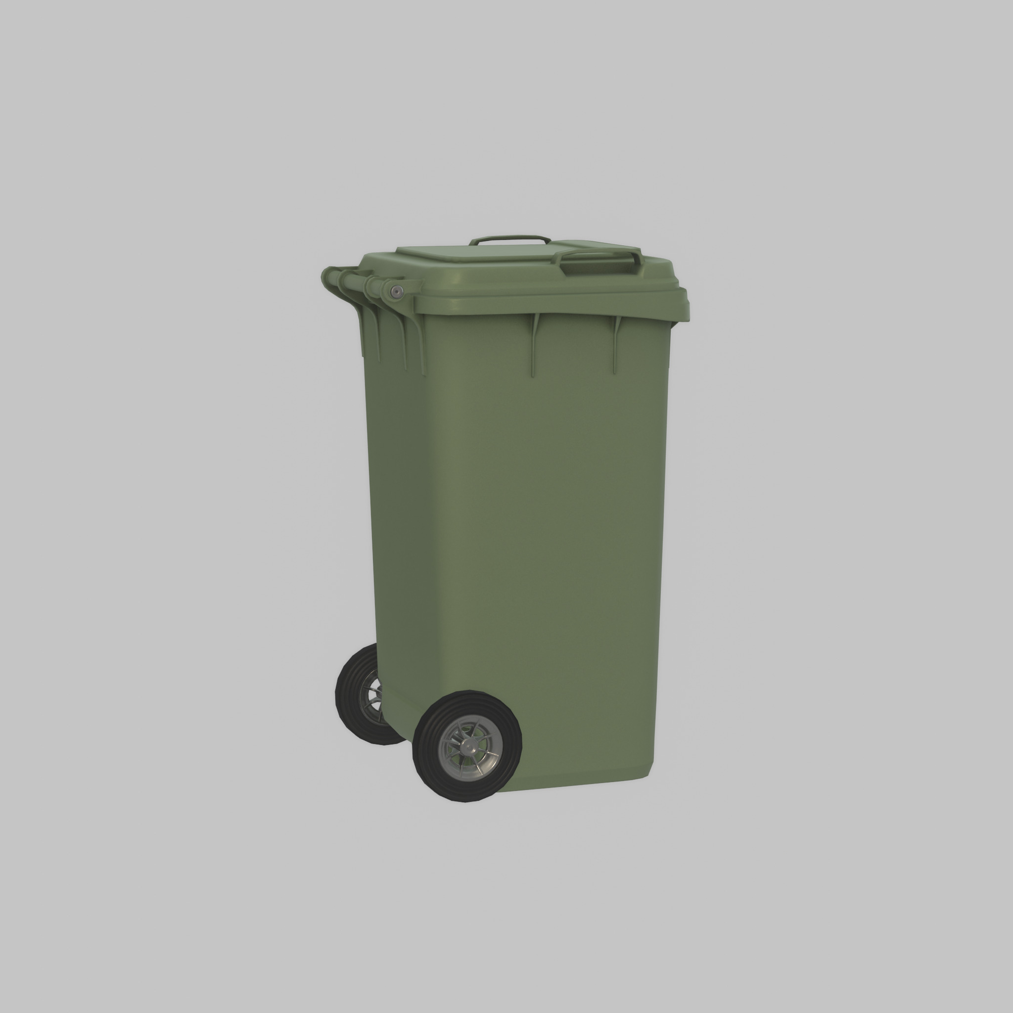 Plastic garbage can green with wheels 240 L Low-poly 3D model_54