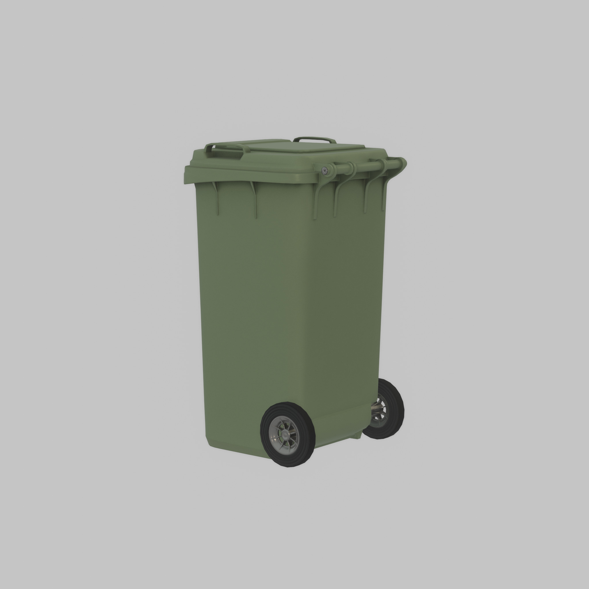 Plastic garbage can green with wheels 240 L Low-poly 3D model_22