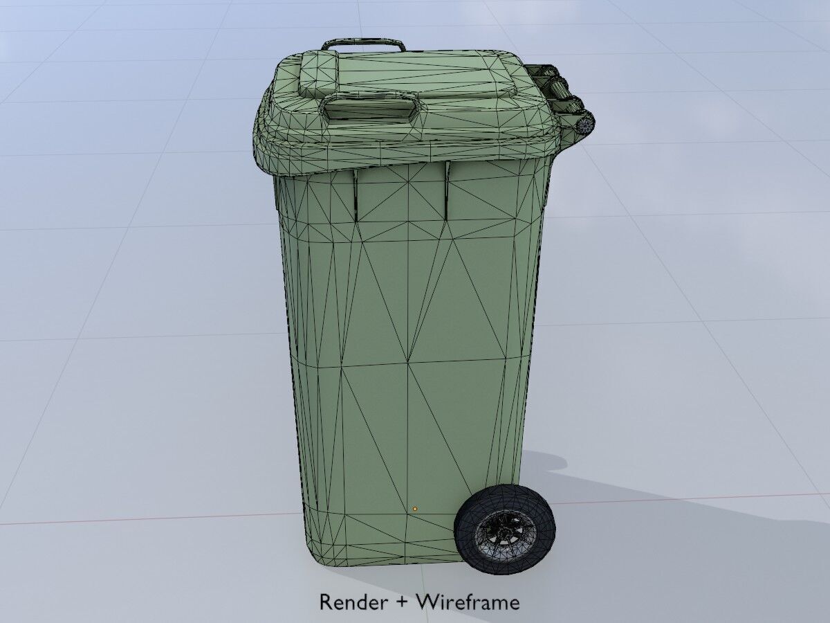 Plastic garbage can green with wheels 240 L Low-poly 3D model_5
