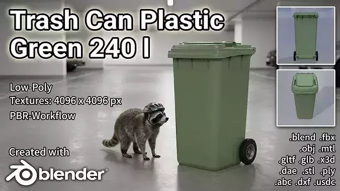 Plastic garbage can green with wheels 240 L
