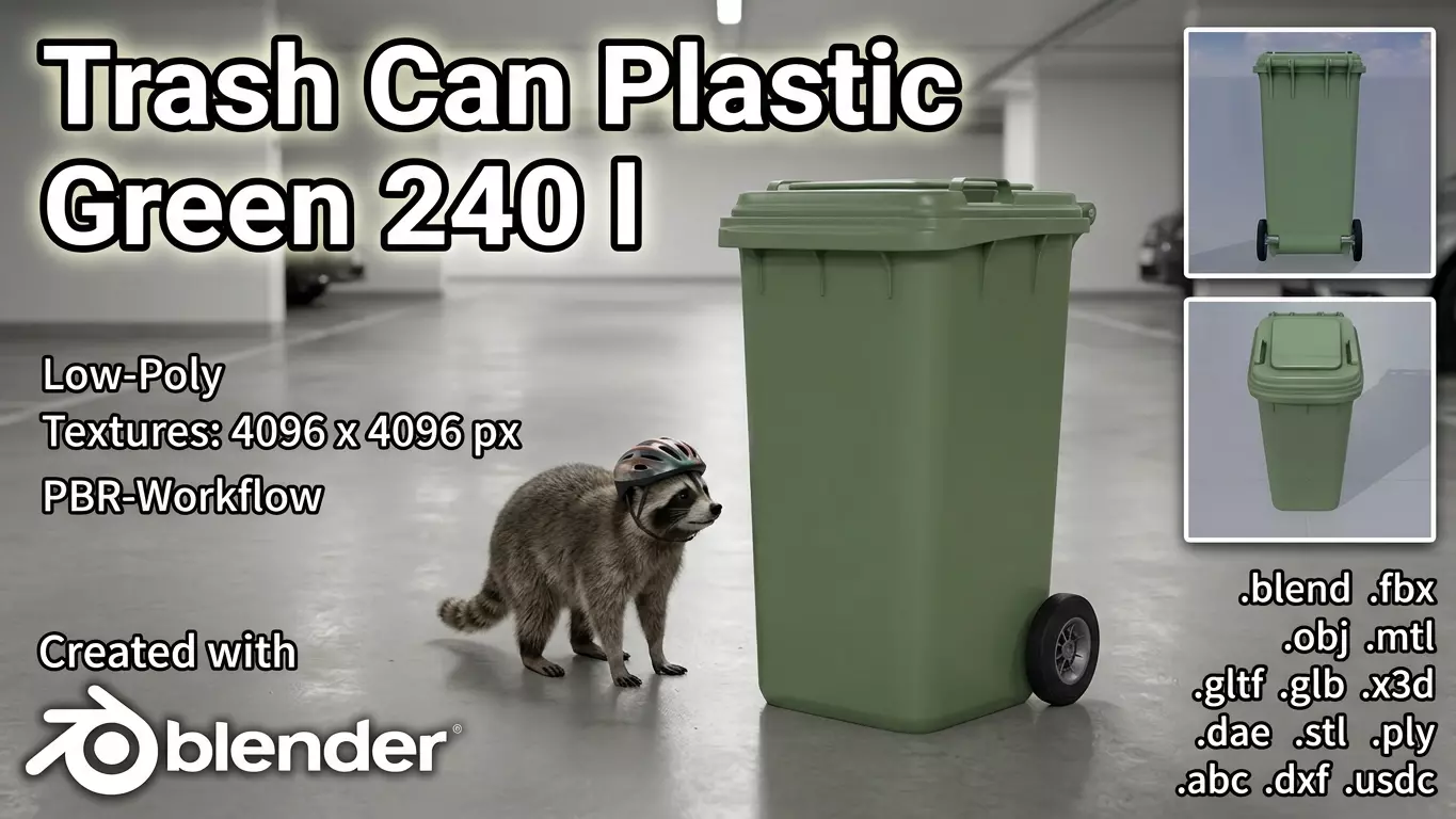 Plastic garbage can green with wheels 240 L Low-poly 3D model