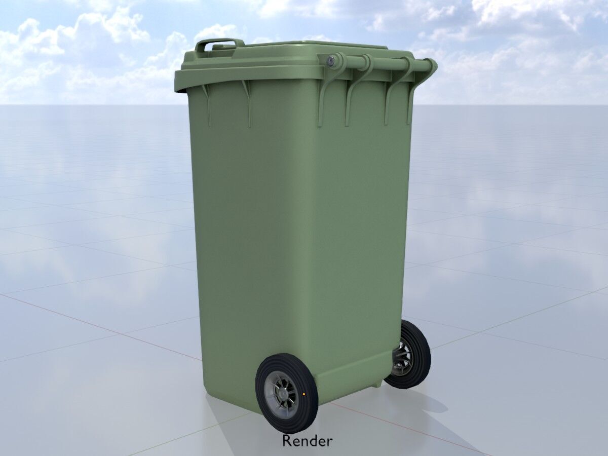 Plastic garbage can green with wheels 240 L Low-poly 3D model_13
