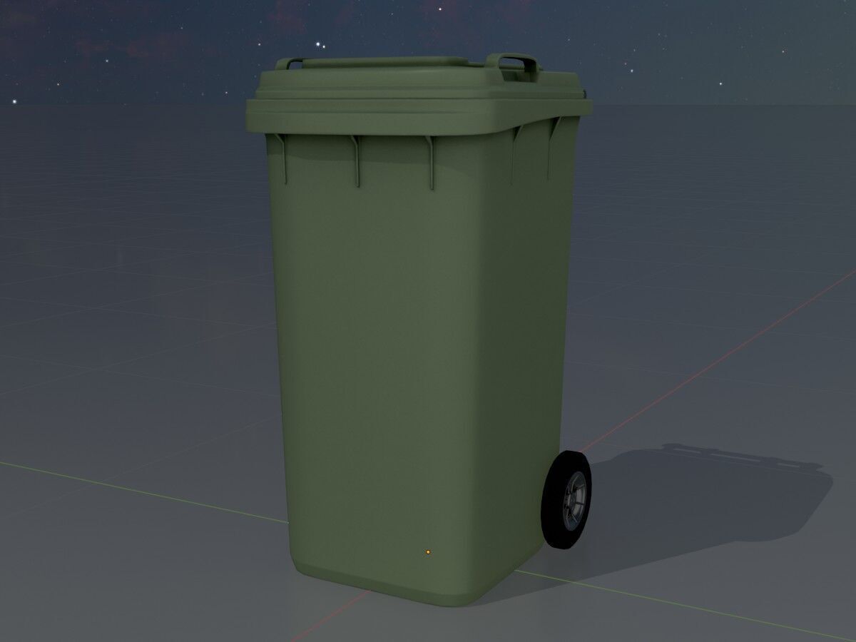 Plastic garbage can green with wheels 240 L Low-poly 3D model_4